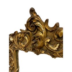 Gilt wall mirror, in ornate frame decorated with scrolling foliage and shell motif, bevelled plate