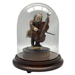 Dresden porcelain figure of a man playing the Cello H14cm under glass dome