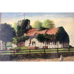 English School (19th/20th century): Nature Reclaiming an Old Church, oil on panel unsigned 27cm x 38cm
