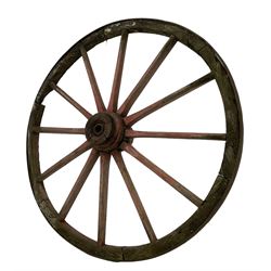19th century red painted wood and cast iron wagon wheel