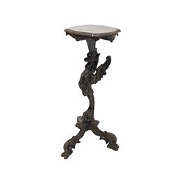 Late 19th century continental torchere, the stained pine top over column in the form of a Gryphon with splayed supports terminating in cloven hoof feet H94cm