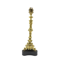 19th century French Ormolu candlestick table lamp on triform base, H31cm 