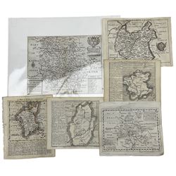 Richard Blome (British 1635-1705): 'A Mapp of Ye County of Hereford with its Hundreds', 17th century engraved map pub c1673, 19cm x 24cm; Thomas Badeslade (British c1715-1750): 'Nottinghamshire' and 'Worcestershire', pair 18th century engraved maps pub. c1741, 16cm x 18cm; together with another similar, a rare map of Worcester by I Cowley and a rare map of Leicester (6)