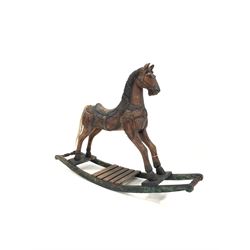 Small early 20th century carved and painted rocking horse L120cm