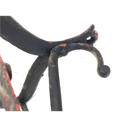 Set six late 19th century cast iron saddle racks, each with bridle hanging hook under, 