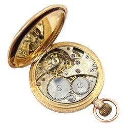Early 20th century 9ct rose gold keyless cylinder full hunter ladies pocket watch, case by Stockwell & Co, London import marks 1909