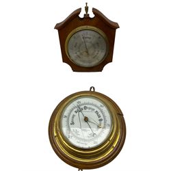 Two 20th cent mantle clocks and two aneroid barometers.