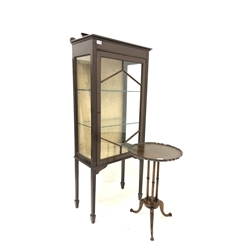  Small Edwardian glazed display cabinet with two glass shelves (W59cm, H146cm, D32cm) together with a mahogany cluster column tripod occasional table, (W41cm)  