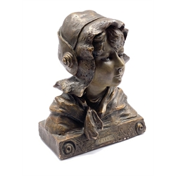 C Jacobs art nouveau bust of a girl, 'Vemia', H29cm
