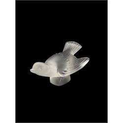 Lalique frosted glass model of a Sparrow with wings splayed, engraved Lalique France to base, H8.5cm