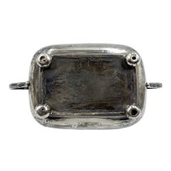 George III Irish silver 2 handled rectangular sugar bowl with monogram and engraved decoration on ball feet, marks rubbed but appears to be Dublin 1810 