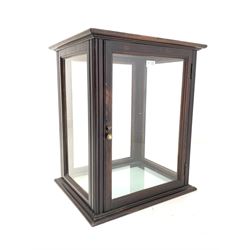 Early 20th century mahogany glazed counter top display cabinet of rectangular form upon a stepped plinth base, L50cm, D42cm, H61cm 