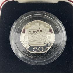 The Royal Mint United Kingdom 1992 1993 dual dated EEC silver proof piedfort fifty pence coin, cased with certificate
