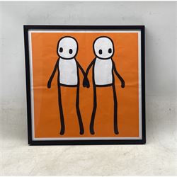 Stik (British 1979-): 'Holding Hands' offset lithograph poster, published in the Hackney Today Newspaper, London, framed 52.5cm x 52.5cm overall