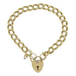 9ct gold double curb link bracelet, with heart locket clasp, hallmarked
