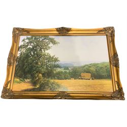 After David Smith (British 20th century): Hay Harvest in Field with Tree, colour print in gilt frame 60cm x 90cm