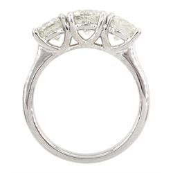 18ct white gold three stone round brilliant cut diamond ring, hallmarked, total diamond weight 2.22 carat, with World Gemological Institute report