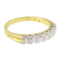 18ct gold seven stone round brilliant cut diamond ring, stamped, total diamond weight approx 0.20 carat