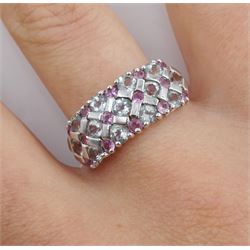 9ct white gold blue topaz and pink sapphire ring, hallmarked