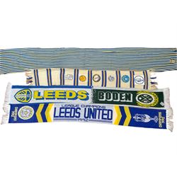 Leeds United football club - thirty-five club scarves including Champions 1992, Mark Viduka, South Park, Simpsons, Football League Champions 2019/20 etc