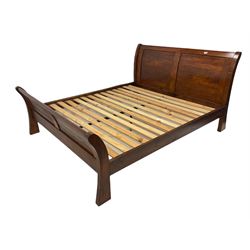 Large 6' Super Kingsize stained pine sleigh bedstead 