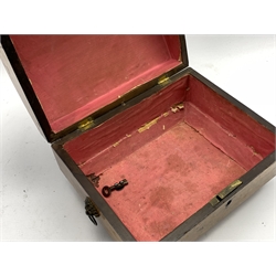  19th century birdseye maple cushion shape box, the domed hinged cover crossbanded in rosewood and with lion mask handles W26cm  