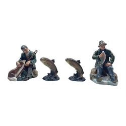 Two Royal Doulton figures 'A Good Catch' and 'The Master' together with two Beswick Trout figures (4)