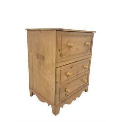 Late 19th Century and later polished pine cabinet, fitted with two fall front cupboards, with shaped apron raised on bracket supports W58cm, H72cm, D45cm