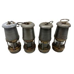 Four steel and brass miners lamps, by Wolf Safety Lamp Co William Morris Ltd, Sheffield, type FS, GPO 1965, 1967 and 1968 x2