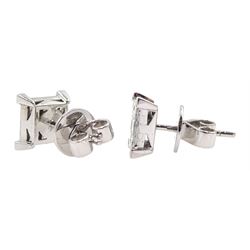 Pair of 18ct white gold pave set, princess cut diamond stud earrings, hallmarked, total diamond weight approx 2.00 carat