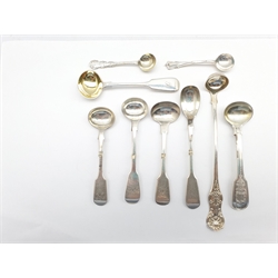 Victorian Scottish silver long handled condiment ladle Glasgow 1854 Maker Lawrence Aitchison and other silver condiment spoons (9)
