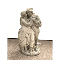  Reconstituted stone statue of a courting couple, H75cm  