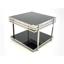 'Mid century modern' chrome and black glass two tier coffee table