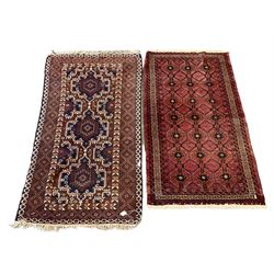 Afghan rug with geometric design and borders together (200cm x 105cm) together with a Hamadan rug (212cm x 110cm)