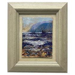 Margaret Williamson (Yorkshire Contemporary): 'Yorkshire Coast', oil on board signed and dated 1999, titled verso 20cm x 15cm