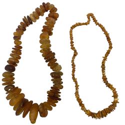 Large natural amber beaded necklace and another, gross weight 491g approx