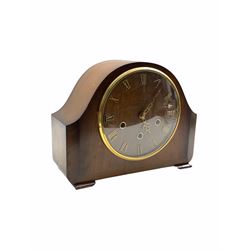 Mid century Smiths Westminster chiming mantle clock in a walnut veneered case