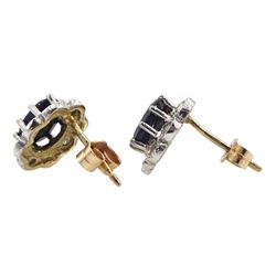 Pair of gold sapphire and diamond stud earrings, stamped 9ct