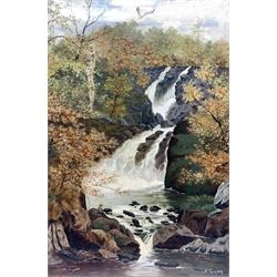 F Jackson (British 19th/20th century): Waterfall Scene, oil on canvas signed 60cm x 40cm