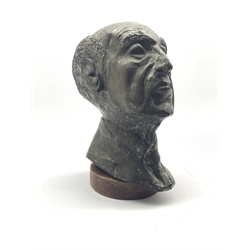  Plaster bust of an old gentleman with bronze finish on circular plinth, H36cm  