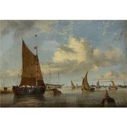 English School (late 19th century): Fishing Boats off the Dutch Coast, oil on canvas, signed indistinctly verso 24cm x 34cm 