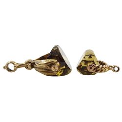 Two late 19th century/early 20th century 9ct gold citrine swivel fobs