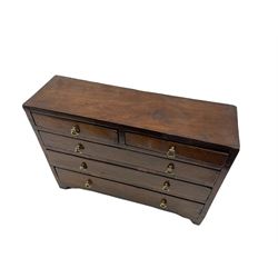 19th century walnut miniature chest of three long and two short drawers on bracket feet W39cm  