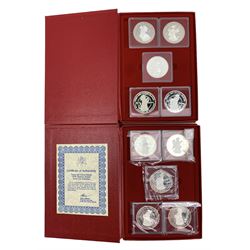 TheTurks and Caicos Islands 'Queen's Beasts Silver Collection', issued to commemorate the 25th Anniversary of the Coronation of Queen Elizabeth II 1953-1978, comprising ten twenty five crowns sterling silver coins, in presentation case