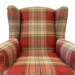 Next Home - traditional wingback armchair, upholstered in red tartan fabric