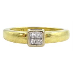 18ct gold four stone princess cut diamond ring, hallmarked