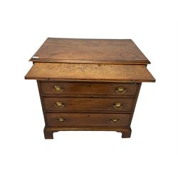 George III mahogany bachelor's chest, rectangular top with moulded edge, fitted with brushing slide over four graduating drawers, each cockbeaded with satinwood stringing, lower mould over bracket feet