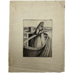 Frederick George Austin (British 1902-1990): A Woman on her Houseboat ‘Eliza’, drypoint etching signed and dated 1930 in pencil 14cm x 11cm (unframed)
Provenance: direct from the granddaughter of the artist