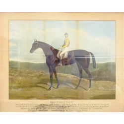 'Isonomy', hand-coloured aquatint pub. Hunt & Son c.1879-1882, inscribed with details of the horse and the picture's former owner on the mount 47cm x 63cm and After Jan Kagie Jr (Dutch 1907-1991): 'Meiendel' - Windswept Trees, colour print 50cm x 75cm