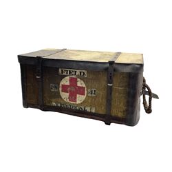 World War II No.1 Field Medical Pannier, 1941 pattern in canvas and leather with wicker interior 76cm x 32cm x 46cm